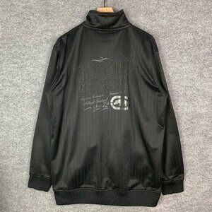 Ecko Unltd Jacket Mens Large Full Zip Black Pin Stripe Actual Factual Beaded Log